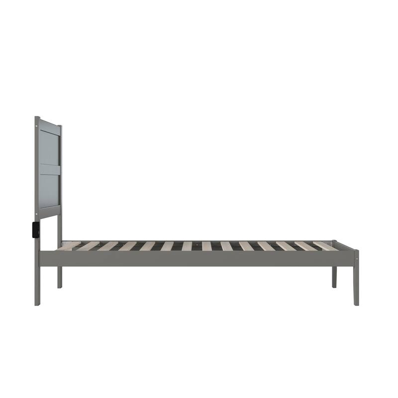 Twin XL Bed Frame Grey Wood Platform Bed Neo-Classical Design