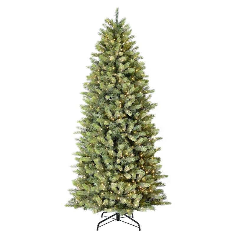 Puleo International 7.5' Pre-Lit Artificial Kensington Fir Slim Tree with 900 Dual-Color LED Lights