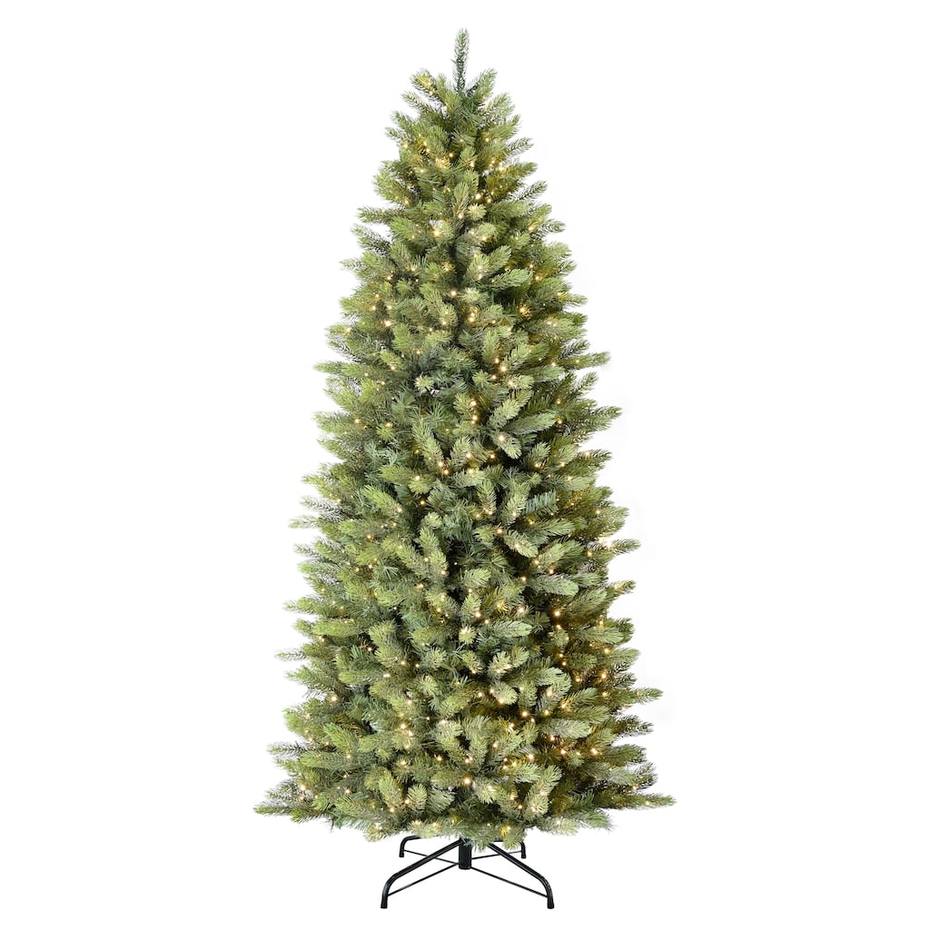 Puleo International 7.5' Pre-Lit Artificial Kensington Fir Slim Tree with 900 Dual-Color LED Lights