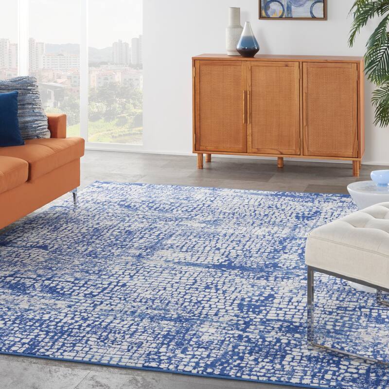 Nourison Whimsicle Modern Geometric Abstract Area Rug - 8' 4" x 11' 6" - Ivory Navy - Runner/Rectangle