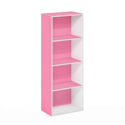 41.7 in. Tall Pink/White Wood 4-Shelf Bookcase