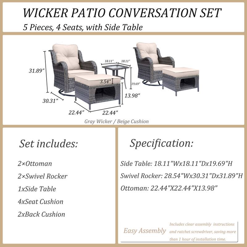 Wicker Patio Furniture Set-Outdoor Patio Conversation Seating Sets