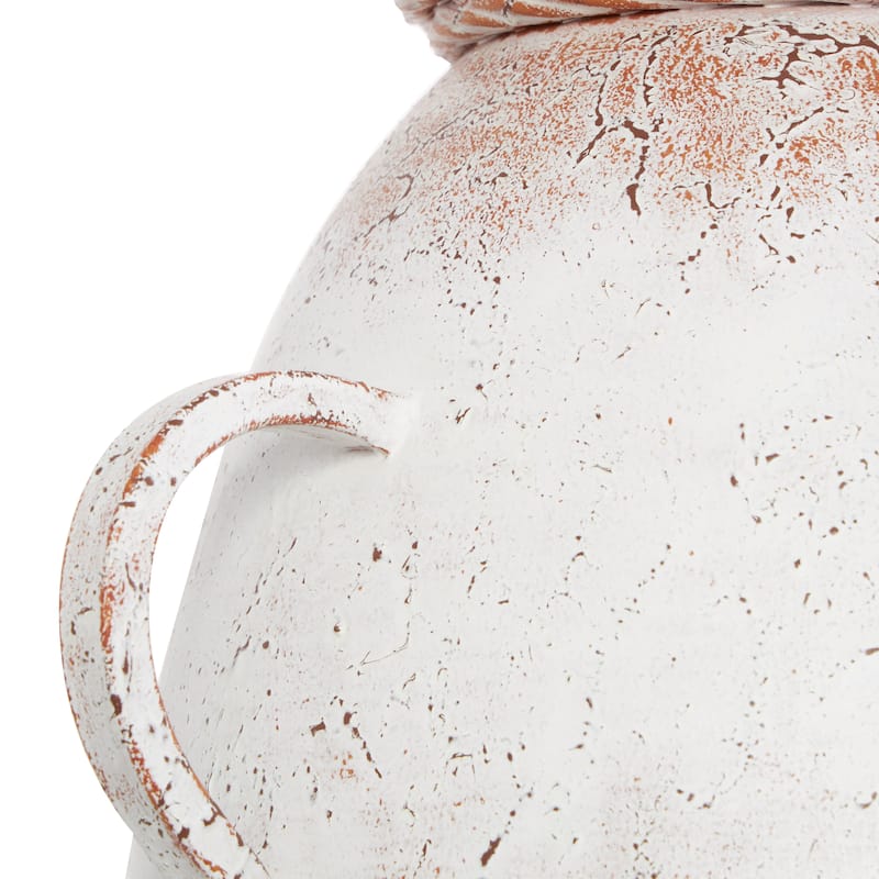 White Metal Vase with Antique Distressing and Terracotta Accents
