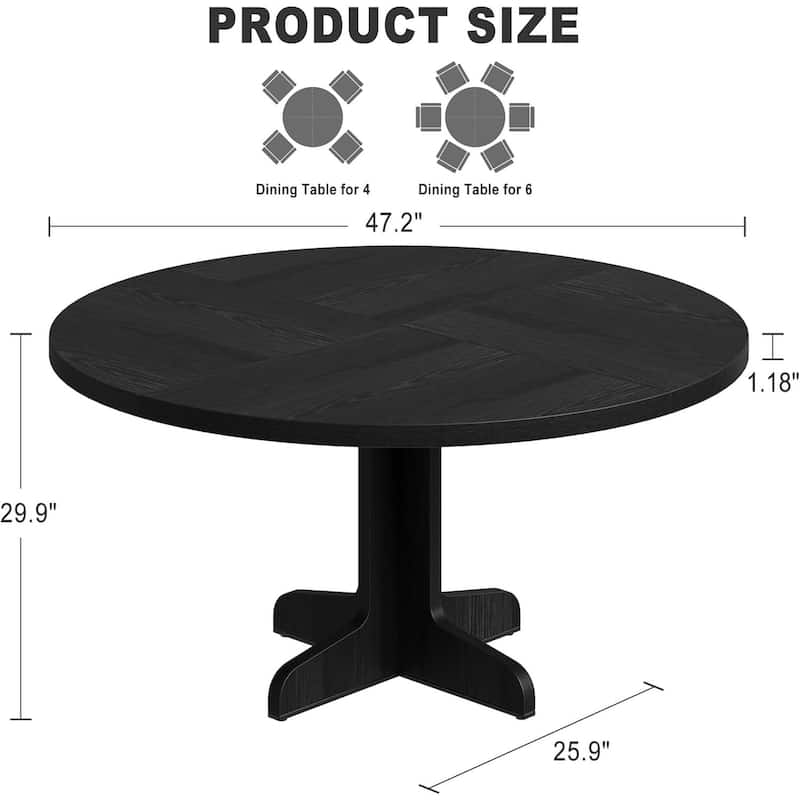 Rustic 47 Inch Round Dining Kitchen Table for 4-6 Dining Room, Living Room (Only Table)