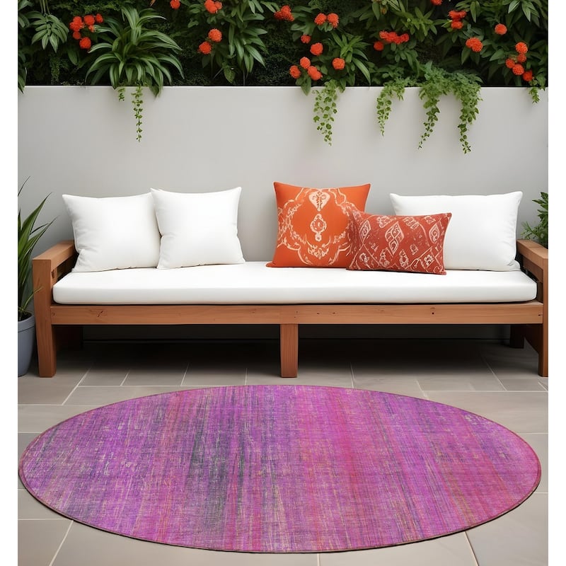 Maz Stripe Weather Resistant Classic Meets Modern Runner Outdoor Rug - 8' Round - Purple