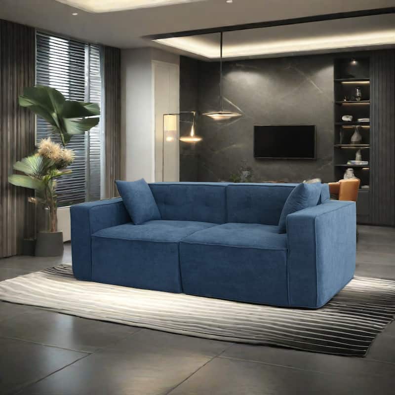 Velvet Loveseat Sofa with 2 Pillow Upholstered Deep Seat Sofa, Modern Recliner Sofa Lounge Couch for Living Room