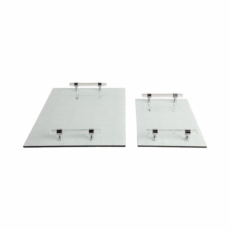 Glass Serving Trays with Modern Handles Stylish Accent (Set of 2) - 16" x 12" x 2"