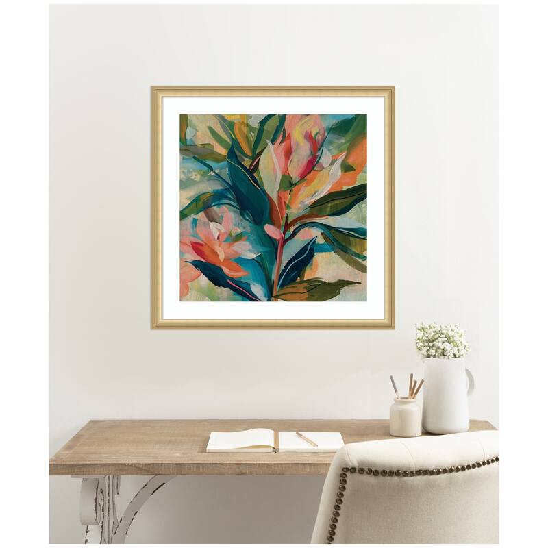 Kate and Laurel Framed Art Colorful Tropic Botanical Abstract Neutral Linen by The Creative Bunch Studio