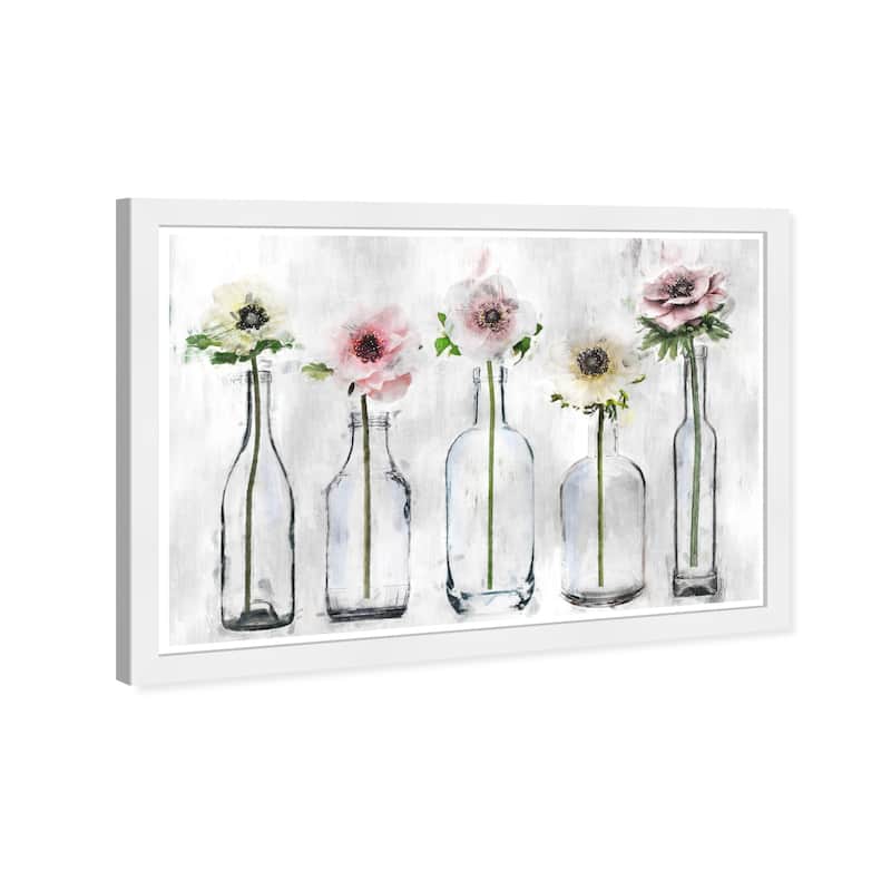 Wynwood Studio 'Anemone Floral' Floral and Botanical Gray Wall Art Framed Print