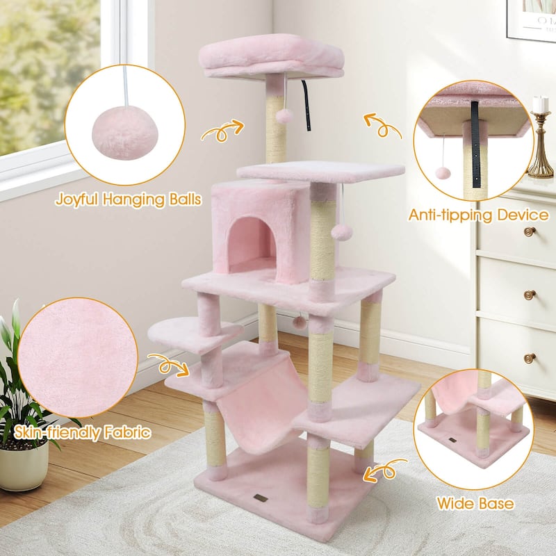 Costway 58” Tall Multi-level Cat Tree with Upholstered Perch & Cat - See Details
