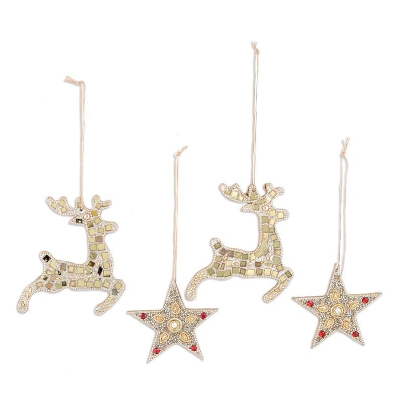 Novica Handmade Dazzling Noel Beaded Wood Ornaments (Set Of 4)