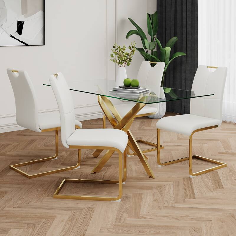 Modern Set of 2 Dining Chairs with Leather Cushioned Seat, Chrome Metal Legs, for Dining Room, Living Room, and Bedroom