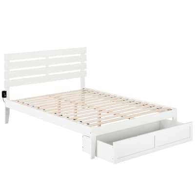 Bed with Storage & USB Charger - Modern Design, No Box Spring Needed - White
