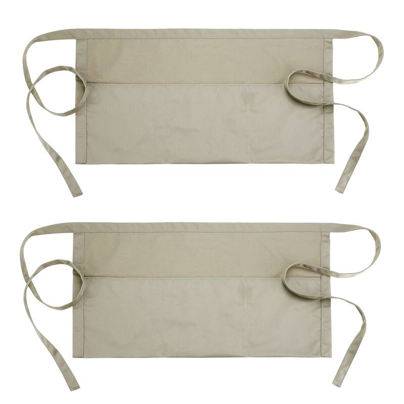 Waist Apron 12.6 x 23.1 Inch, Waitress Short Apron with Pockets - Khaki