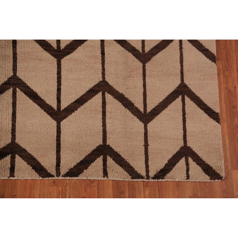 Hand Knotted Oriental 100% Wool Carpet Modern All-Over Beige & Ivories Moroccan Area Rug - 9' 10'' X 7' 11''