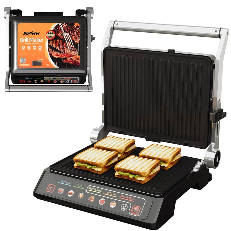 Indoor Grill & Griddle with Preset Menu, 1600W - N/A