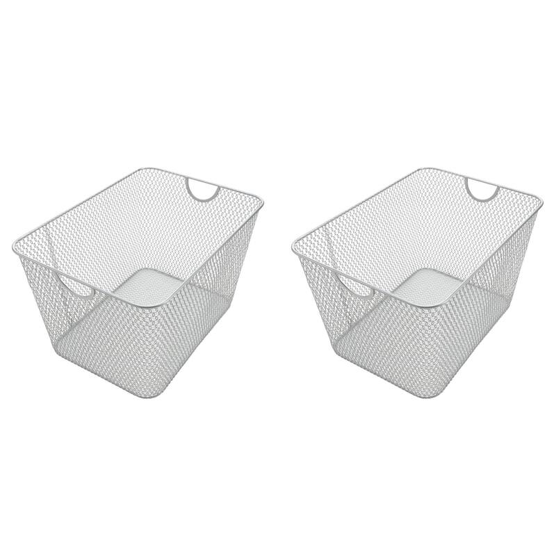 Ybm Home Wire Mesh Open Bin Shelf Storage Basket Kitchen Pantry Organizer Silver Upper: 14 in. L x 10 in. W x 8.8 in. H 2 Pack - Silver
