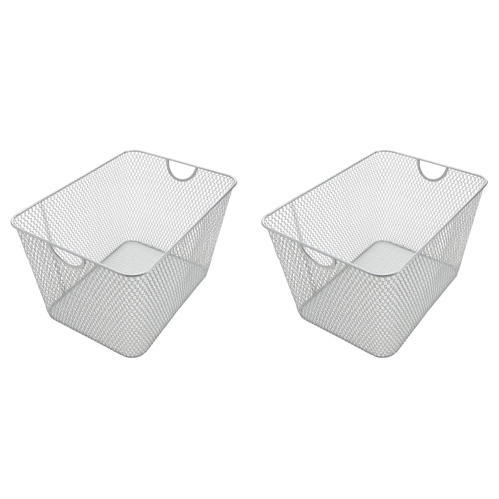 Ybm Home Wire Mesh Open Bin Shelf Storage Basket Kitchen Pantry Organizer Silver Upper: 14 in. L x 10 in. W x 8.8 in. H 2 Pack