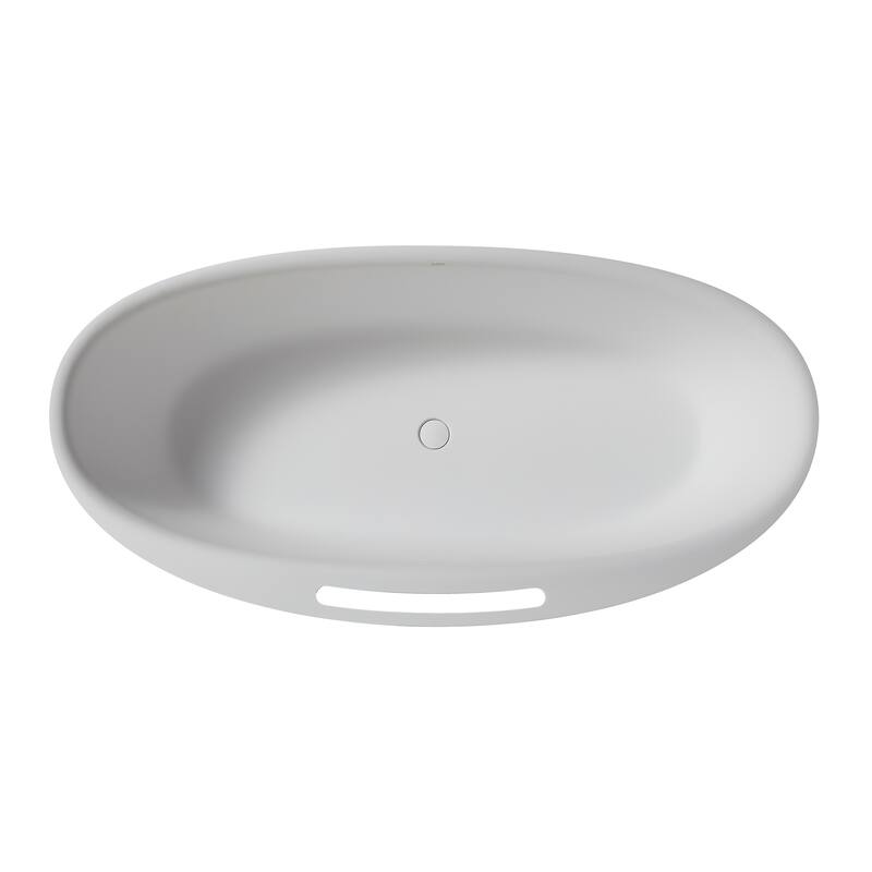 63/67 Inch Stone Resin Solid Surface Freestanding Soaking Bathtub with Center Drain in Matte White