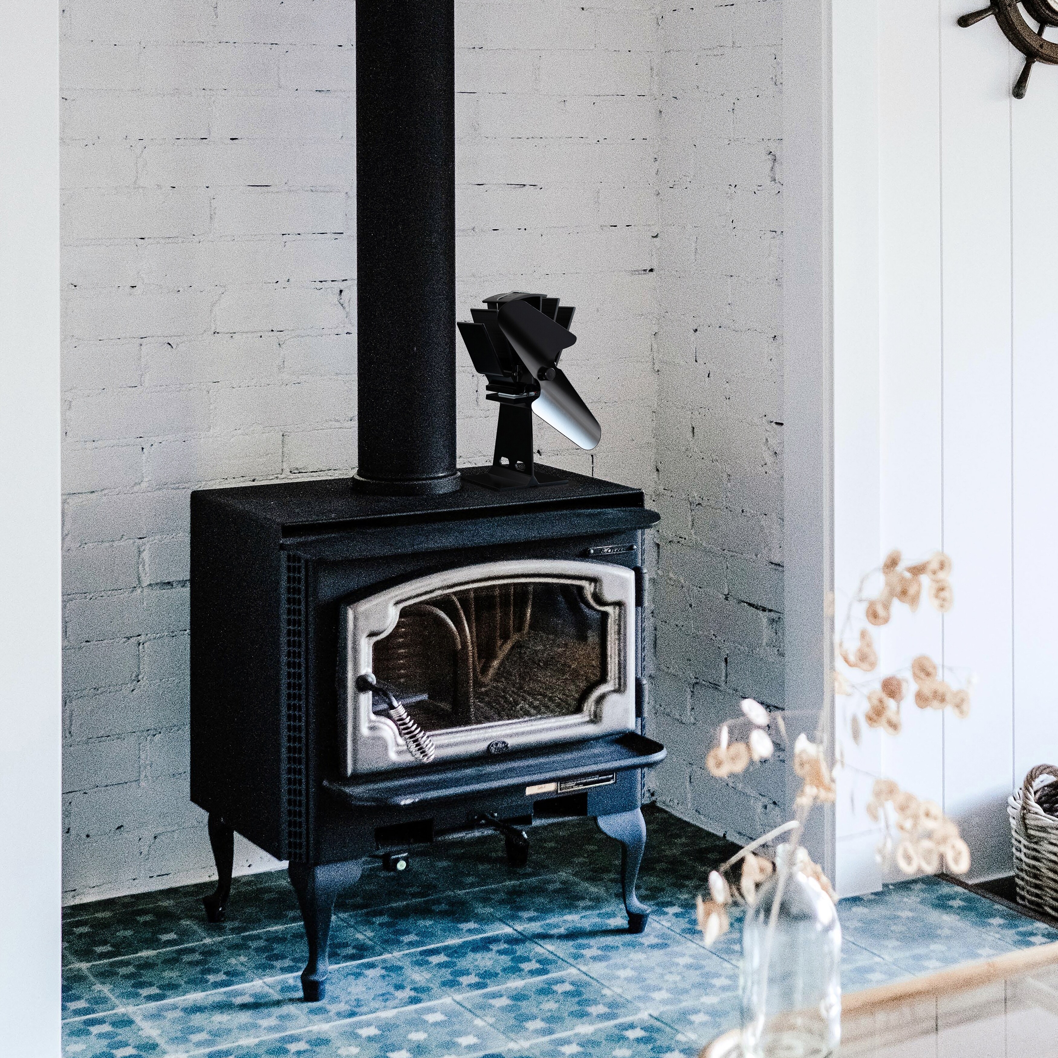 Black Indoor Heat Powered Aluminum 2-Blade Wood Stove Fan for Increasing  Burning Fireplace - On Sale - Bed Bath u0026 Beyond - 36140402