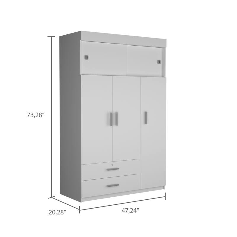 FM Furniture Tucson Modern Bedroom Armoire, with Two Drawers, Three Large Cabinets
