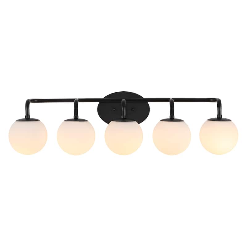 Globe Metal/Frosted Glass Modern LED Vanity, by JONATHAN Y - 5-Light - Black
