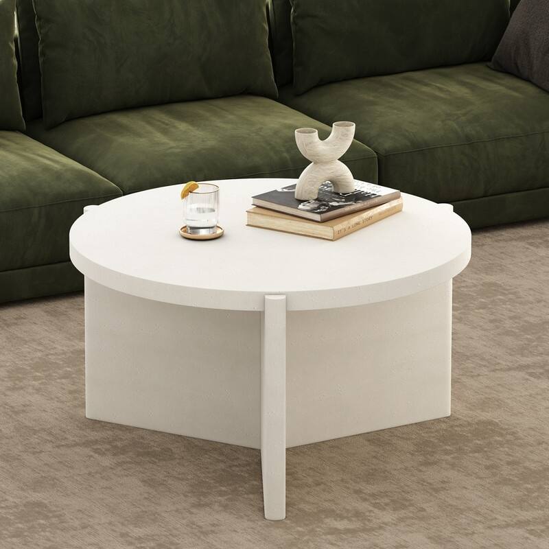 Modern Round Coffee Table with Textured Finish Center Table