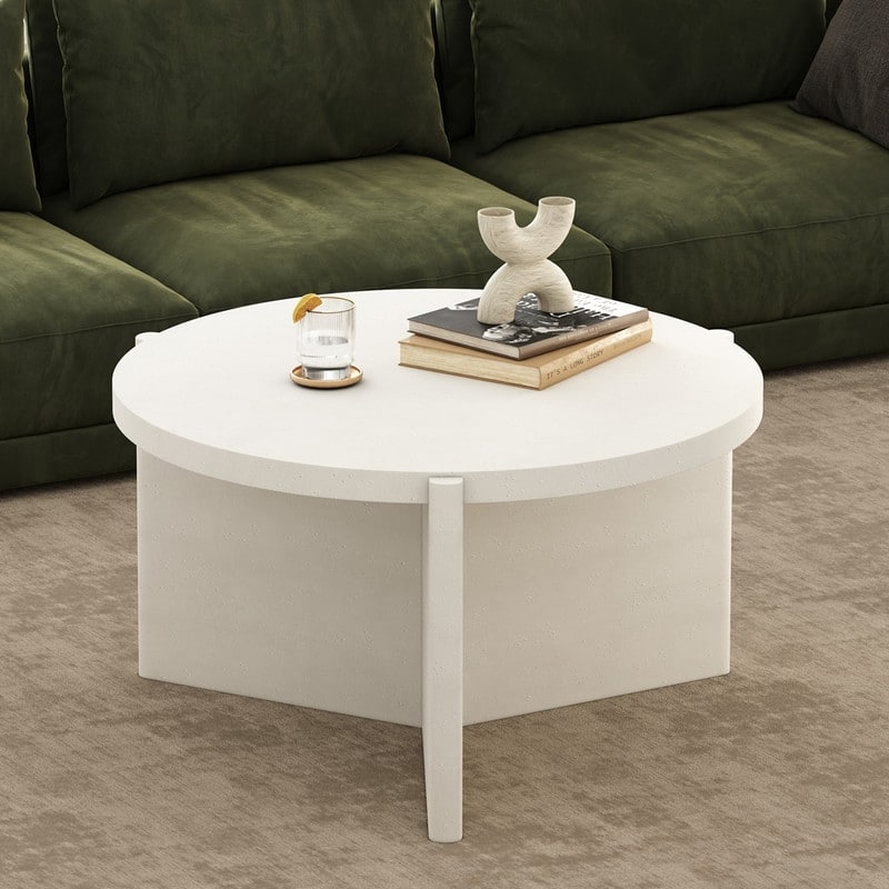 Modern Round Coffee Table with Textured Finish Center Table