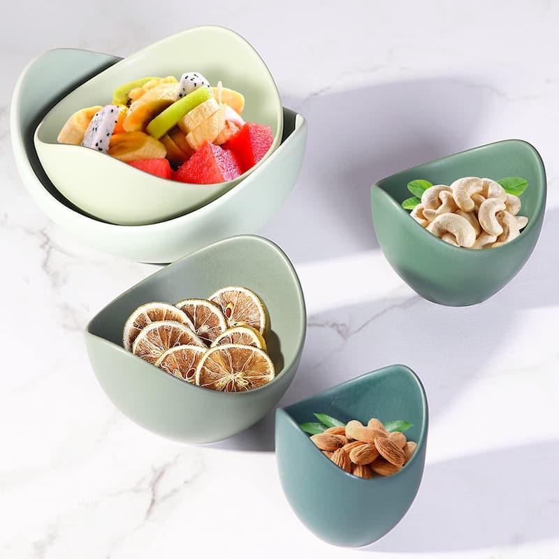 Salad Bowls, 5 Packs Serving Bowls,Lotus Shaped Pasta Bowls, Dishwasher & Microwave Safe, Unique Angled Ceramic Bowls for