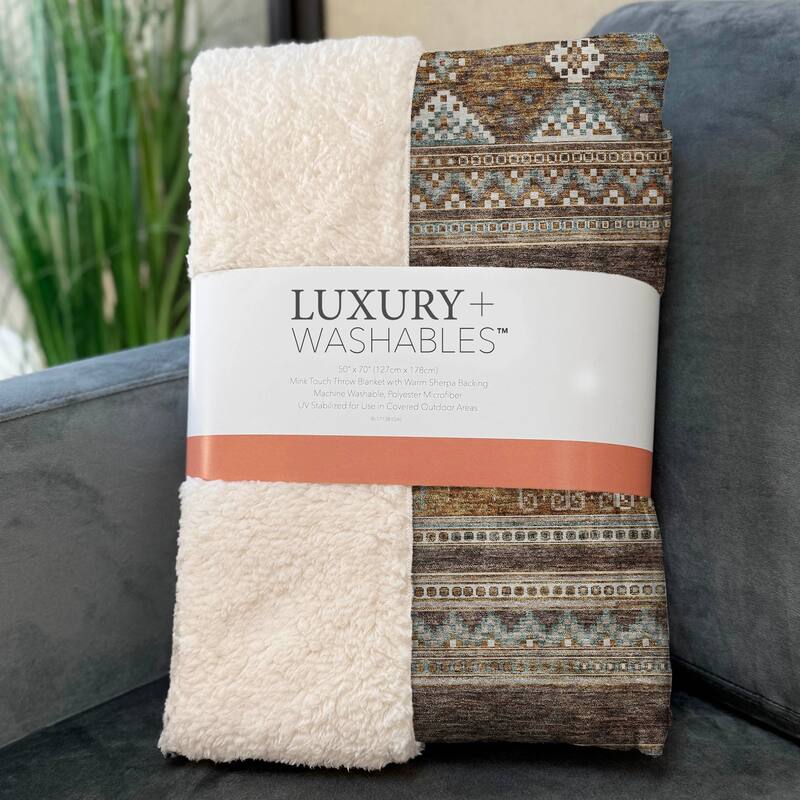 Premium Machine Washable Boho Moroccan Sherpa Throw Blanket