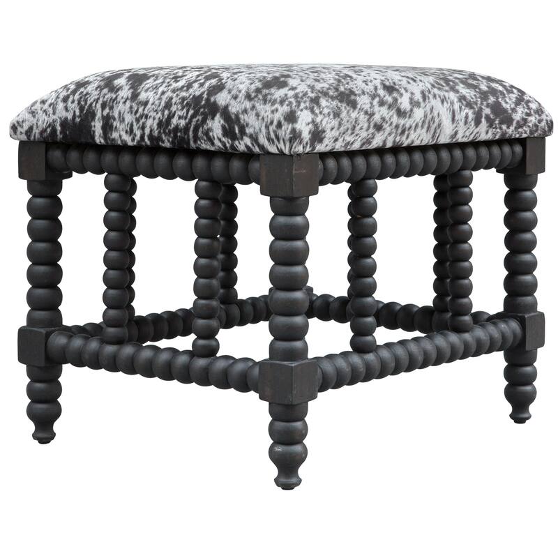 22.5" Gray and White Rancho Faux Cow Hide Small Bench