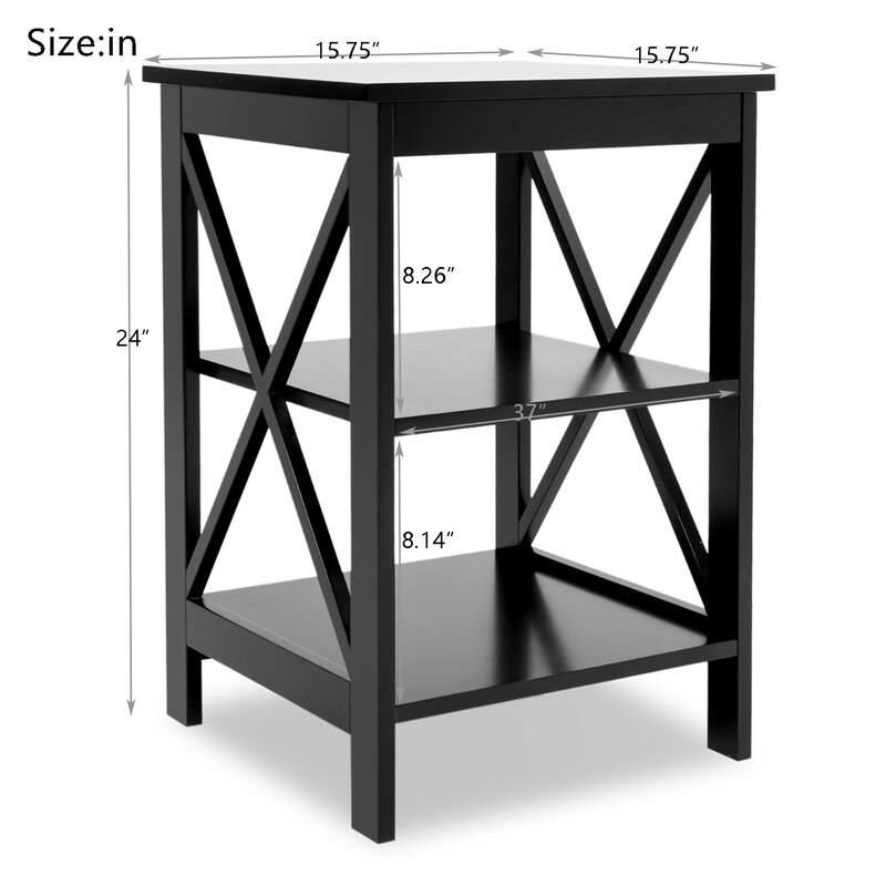 Modern Small Side Table Nightstand with Black-MDF Material Legs
