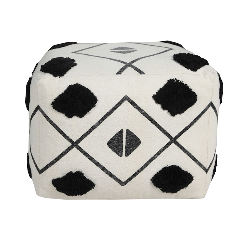 18" Black and White Diamond Directional Square Pouf Ottoman