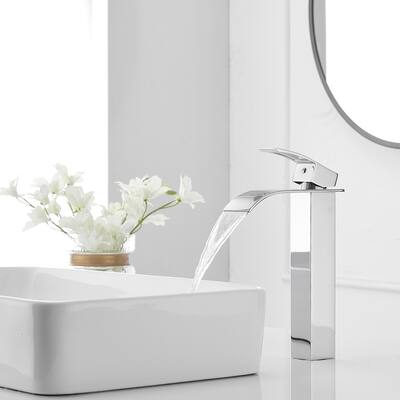 Single Handle Waterfall Bathroom Faucet With Pop-up Drain,Chrome - Deck Mount