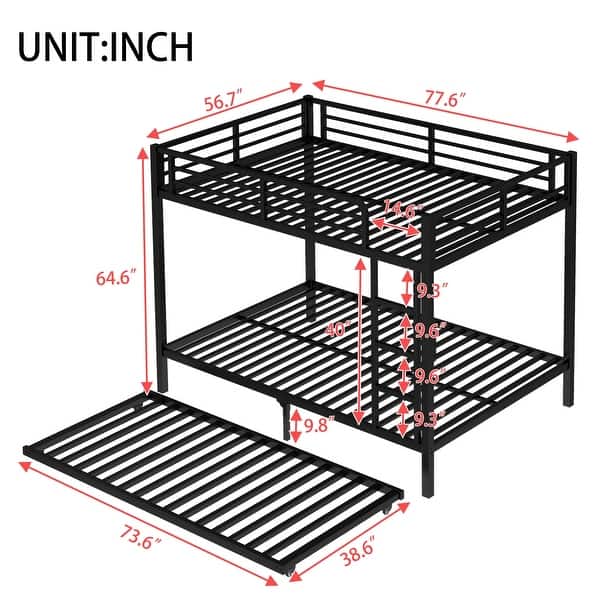 dimension image slide 2 of 3, Black Metal Bunk Bed with Twin Size Trundle