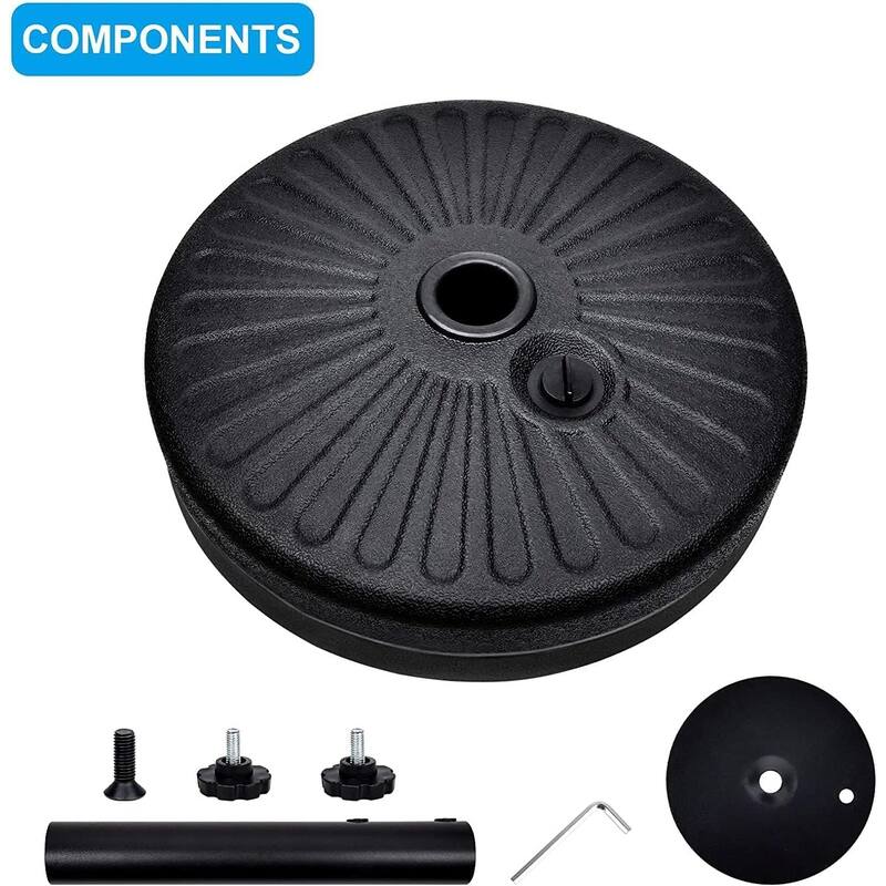 50 lbs. Plastic Market Patio Umbrella Base in Black, 20" Patio Umbrella Base for Outdoor Lawn, Garden, Round, 2 Pack