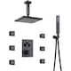 12" Ceiling Rainfall 3 Way Thermostatic Faucet Shower System w/6 Body Jets - Matte Black
