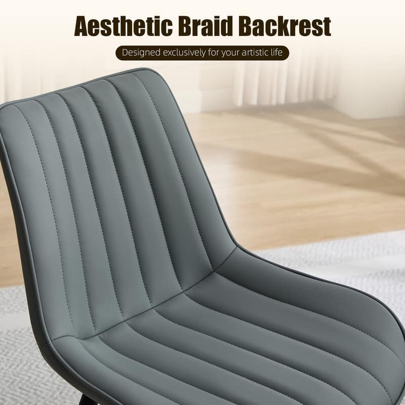 HOMEFUN PU Leather Upholstered Stripes Sturdy Metal Frame Dining Chairs(set of 4)