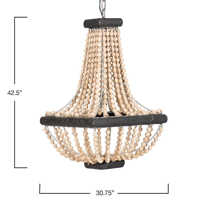 Wood & Metal Framed Chandelier with Wood Bead Draping