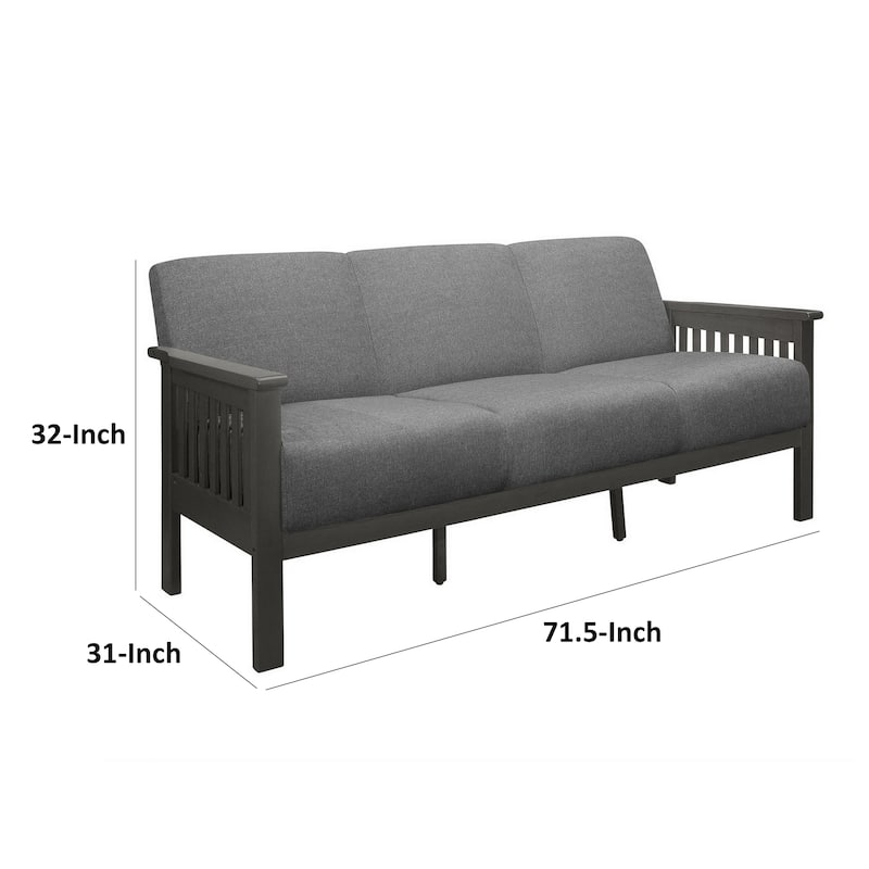 Wiston 72 Inch Sofa, Soft Gray Polyester, Dark Gray Solid Rubberwood