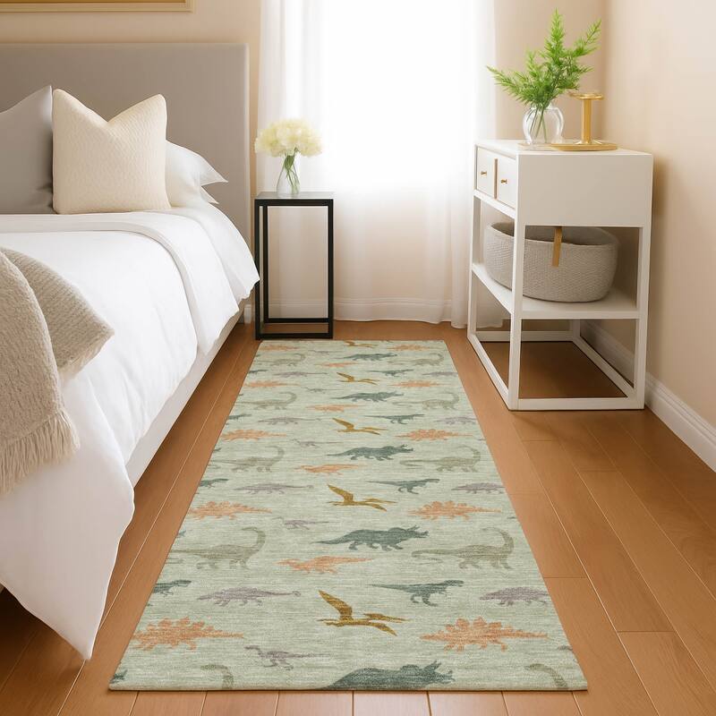 Machine Washable Indoor/ Outdoor Modern Dinosaur Chantille Rug