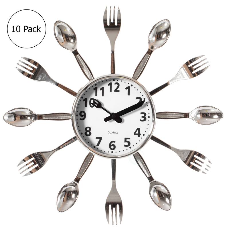 Decorative 3D Cutlery Utensil Spoon and Fork Wall Clock for Kitchen, Playroom or Bedroom