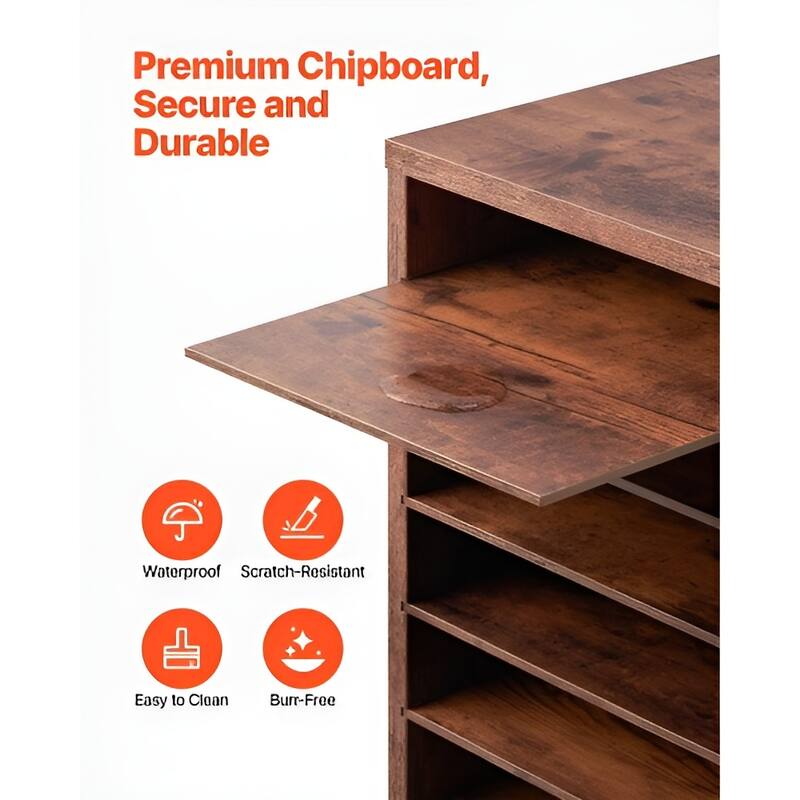 Dark Brown Wood 24-Slot Organizer File Sorter with Labels and Shelves