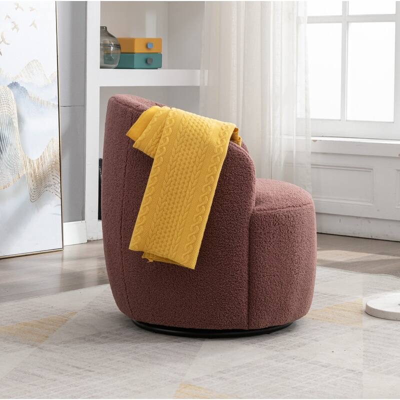 Swivel Barrel Chair,Teddy Fabric Upholstered Modern Round Accent Arm Chairs