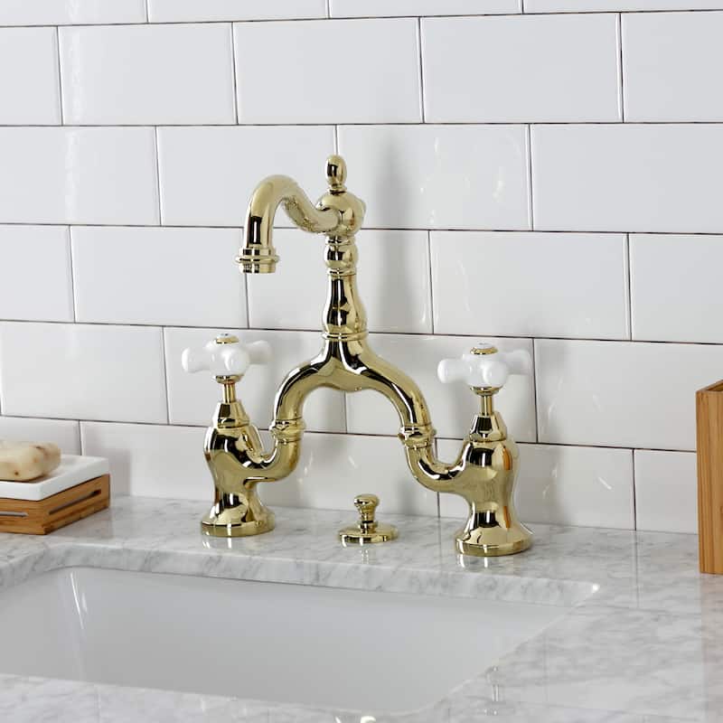 English Country Bridge Bathroom Faucet with Brass Pop-Up