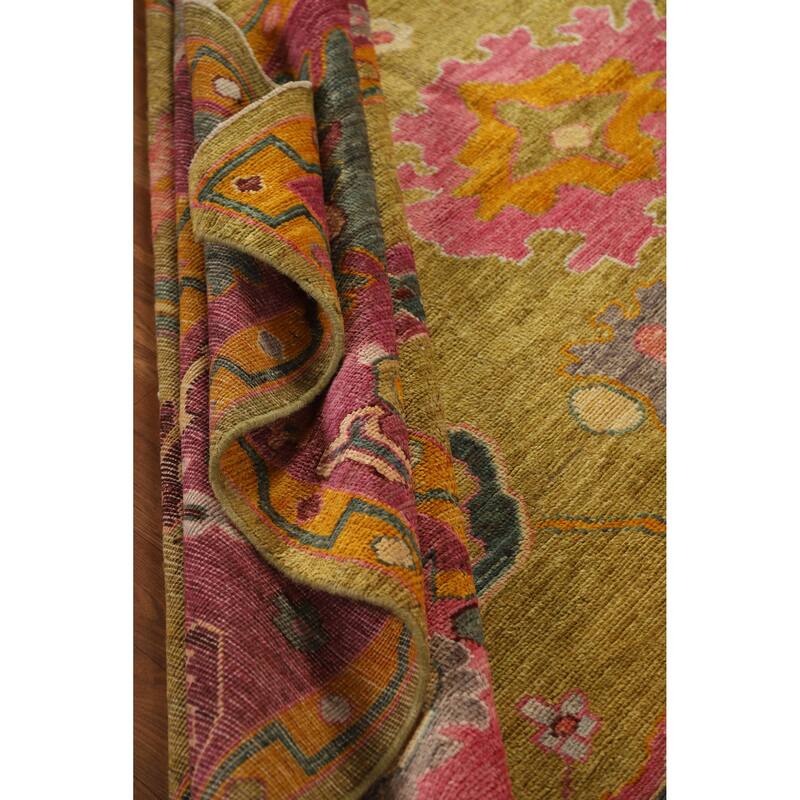 Hand Knotted Oriental 100% Wool Carpet Transitional All-Over Yellow & Gold Oushak Area Rug - 11' 10'' X 8' 10''