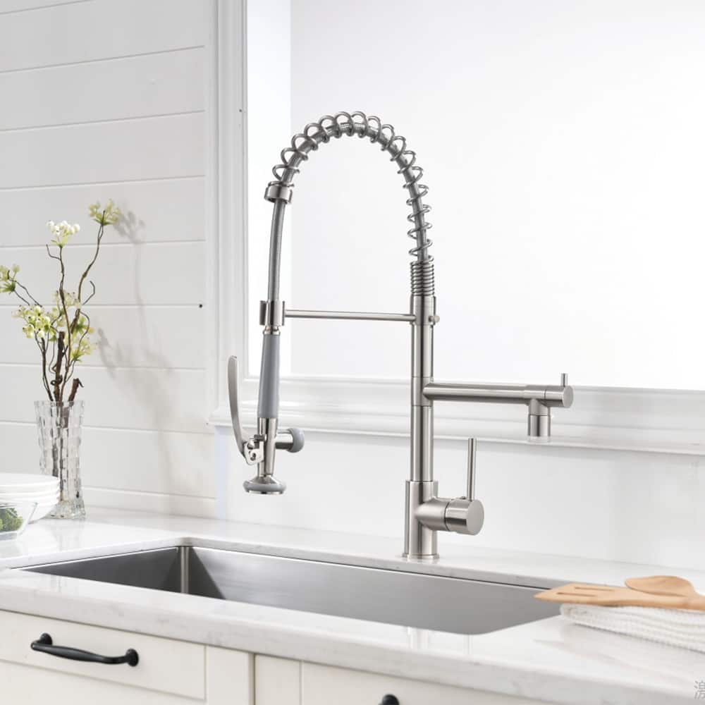Single Handle Pull Down Sprayer Brushed Nickel Kitchen Faucet, Kitchen Sink Faucet with LED Light