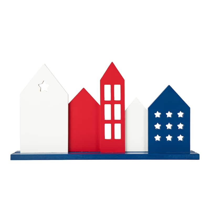 Glitzhome Wooden Patriotic/Americana Houses Stars Table Decor