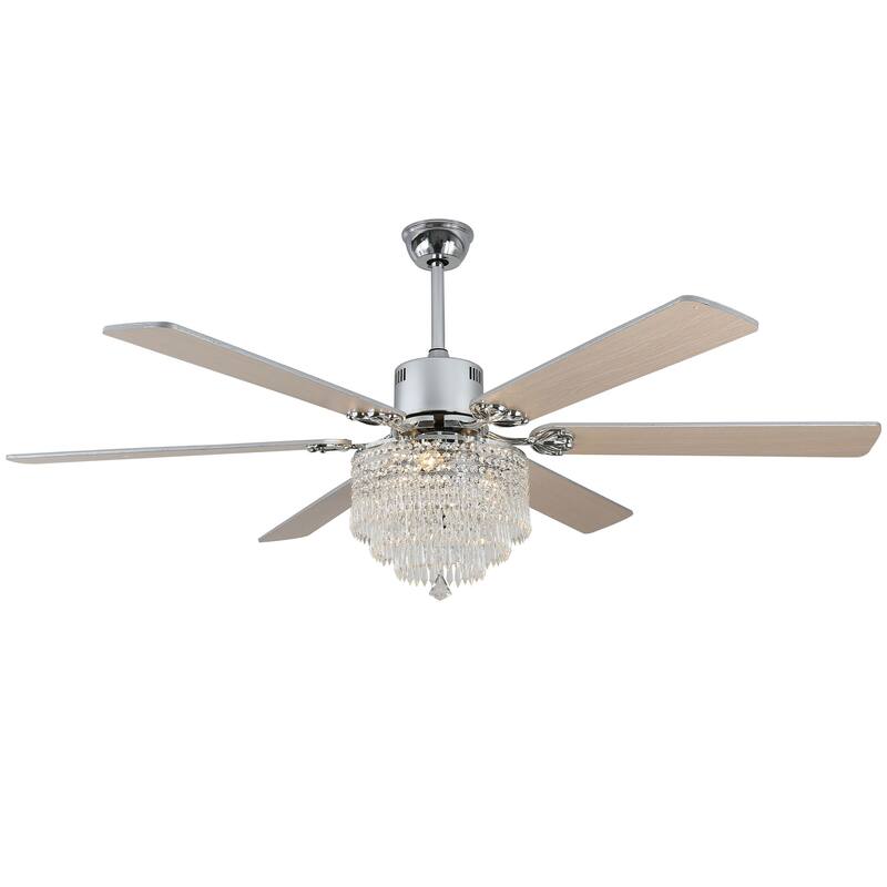 Bella Depot 65" Crystal Ceiling Fan with Light Kit and Remote Control,6-Speed Reversible Ceiling Fan