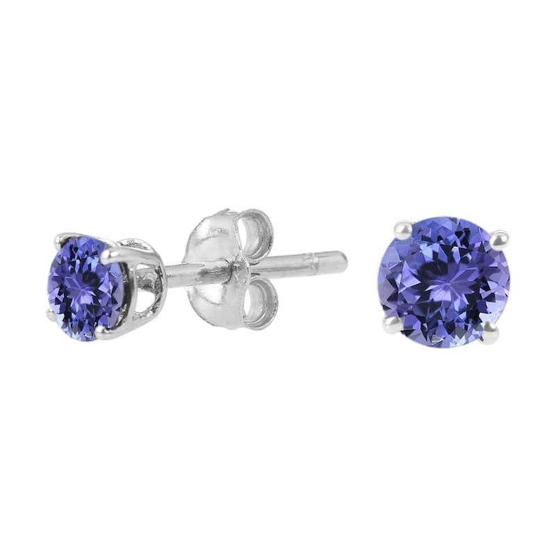 Sterling Silver Round 4mm Gemstone Birthstone Stud Earrings - Blue - Tanzanite